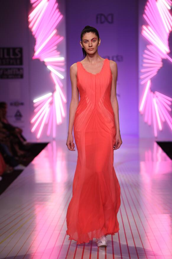 A model walks down the ramp in a Gaurav Gupta creation.