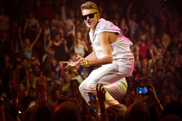 Justin Bieber performs at the Rose Garden in Portland, Ore.