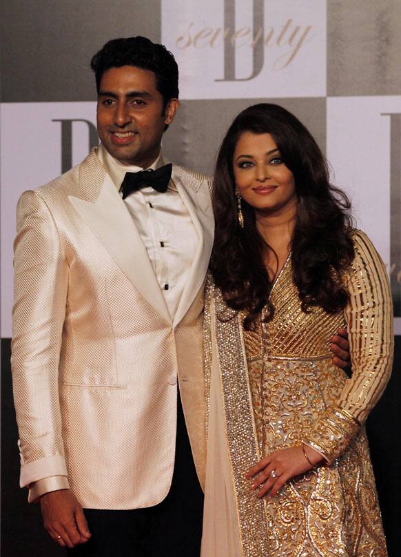 Bollywood star Abhishek Bachchan and his wife Aishwarya Rai-Bachchan attend a party to celebrate the 70th birthday of Bachchan's father Amitabh Bachchan in Mumbai.