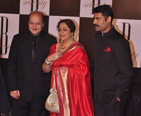 The Khers, Anupam, Kiron and Sikander- known to be close to the Bachchans arrive for Amitabh Bachchan's birthday bash.