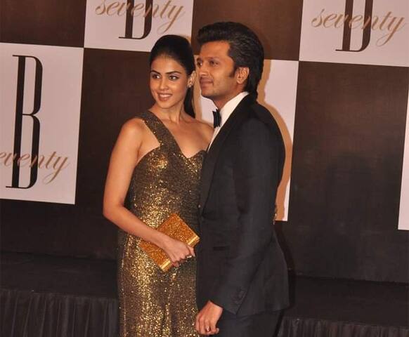 Riteish Deshmukh and Genelia D'Souza at Amitabh Bachchan's 70th birthday bash.