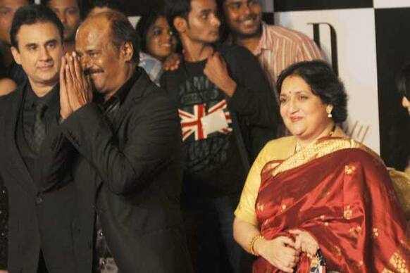 Superstar Rajinikanth and his wife Lata at Amitabh Bachchan's 70th birthday bash.