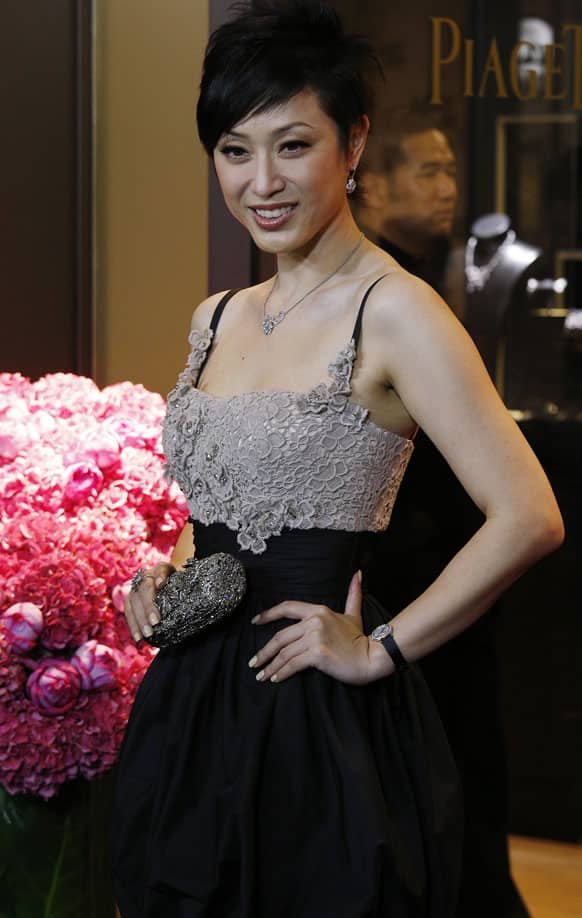 Monica Chan, former Miss Hong Kong, poses at the opening of the Piaget flagship store in Hong Kong.