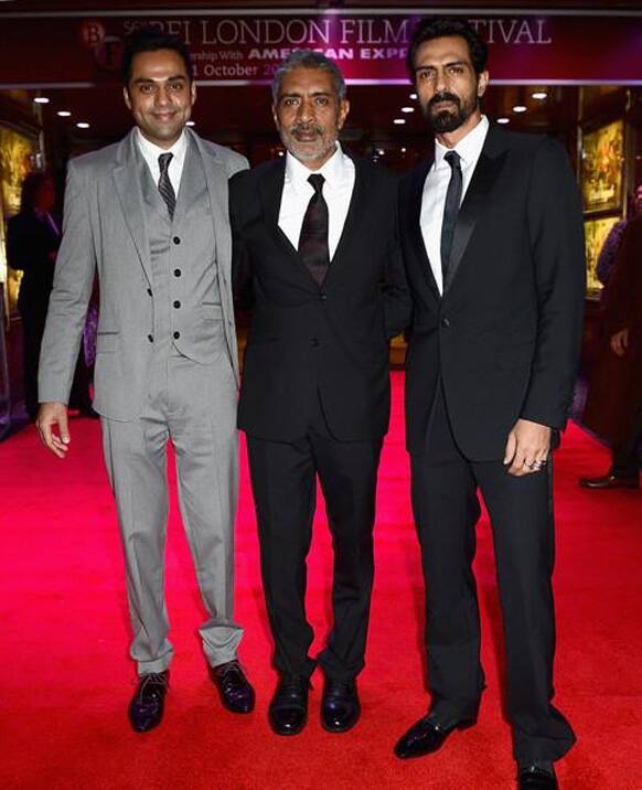 Abhay Deol, Prakash Jha and Arjun Rampal at the premiere of 'Chakravyuh' in London.