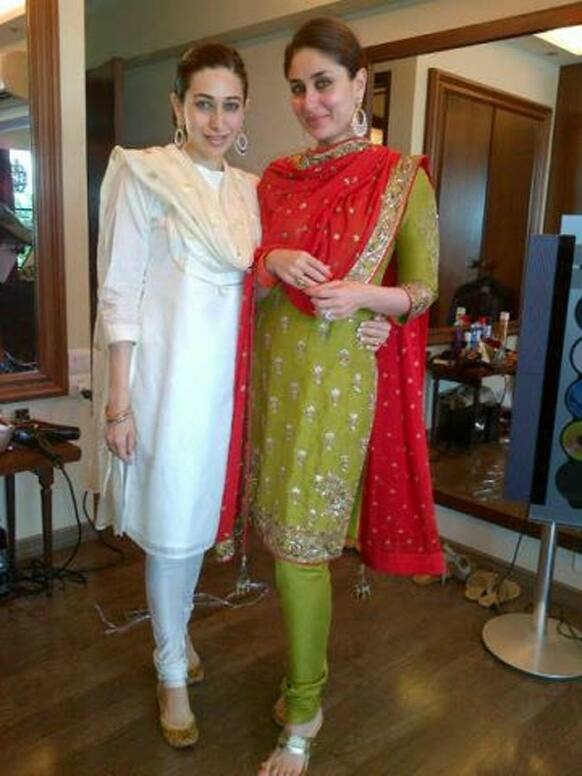 Manish Malhotra tweeted this picture of the Kapoor sisters-Karisma and Kareena hours before Kareena's wedding. 