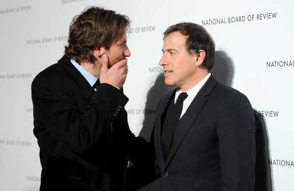 Best Actor winner Bradley Cooper, left, and Best Adapted Screenplay winner, director David O. Russell, attend the National Board of Review Awards gala at Cipriani 42nd St. in New York.