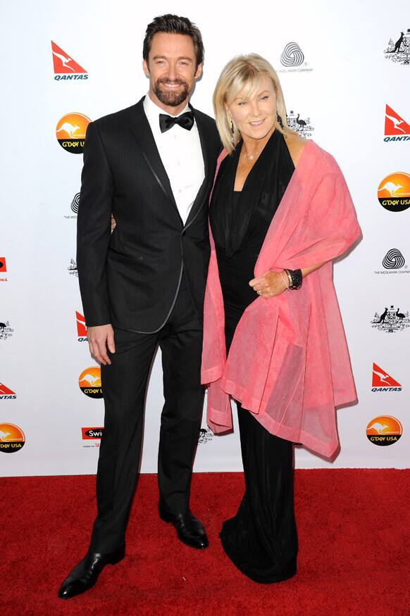 Hugh Jackman and Deborra-Lee Furness arrive at the G'Day USA Gala at the JW Marriot LA Live, in Los Angeles.