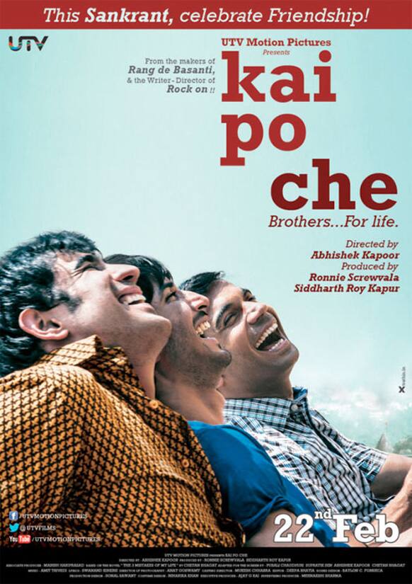 On the auspicious ocassion of Makar Sankranti, UTV Motion Pictures have released this new poster of their next film 'Kai Po Che'. The three main leads of the film are seen here sharing a laugh!