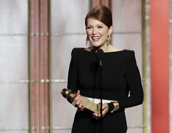 This image released by NBC shows actress Julianne Moore, winner of the award for best actress in a mini-series or TV movie for her role in