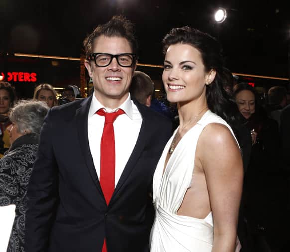 Johnny Knoxville and Jaimie Alexander attend the LA premiere of