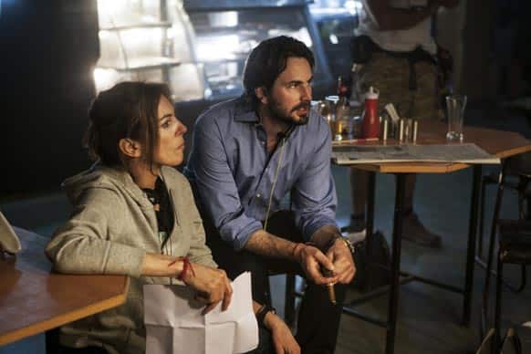 This undated publicity photo released by Columbia Pictures Industries, Inc. shows Director/Producer, Kathryn Bigelow, left, and Writer/Producer, Mark Boal, on the set of Columbia Pictures' thriller,