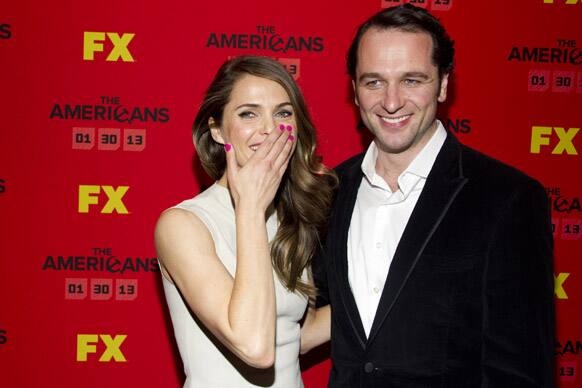 Keri Russell and Matthew Rhys, right, attend the premiere of the FX television series 