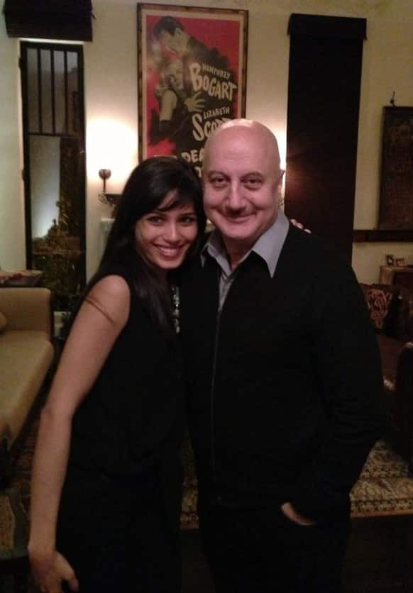 Anupam Kher shares this pic of his with Freida Pinto on Twitter.