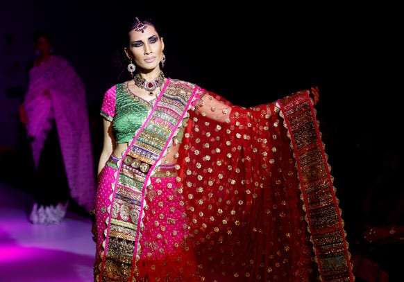 A model displays an ethnic creation by Vandana Raj at the Bangalore Fashion Week.