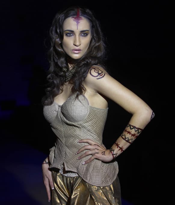 A model presents a creation by Rina Dhaka at the Bangalore Fashion Week.