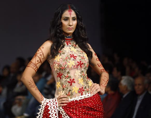 A model presents a creation by Rina Dhaka at the Bangalore Fashion Week.