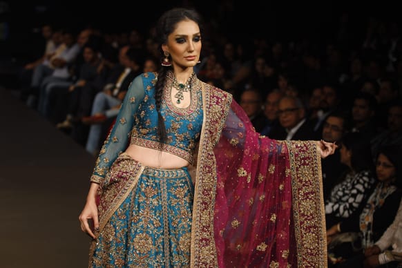 A model presents a creation by Ritu Kumar at the finale of Bangalore Fashion Week.