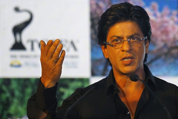 Bollywood actor Shah Rukh Khan speaks during the unveiling of TOIFA Bollywood awards in Mumbai. The award ceremony will take place in Vancouver in April. 