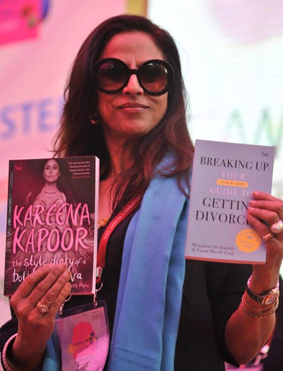 Shobhaa De launching the books published under her imprint Shobhaa De books. One of the two books is a style diary written by Kareena Kapoor and another one is a divorce non-fiction book authored by a celebrity divorce lawyer.