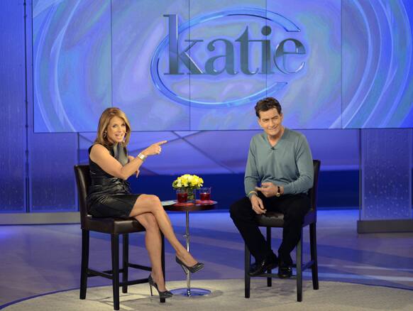 Actor Charlie Sheen, right, with host Katie Couric during an appearance on