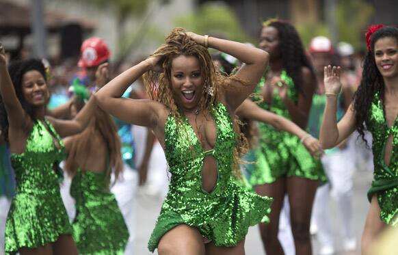 Members of the Grande Rio Samba school rehearse at the 'Cidade do Samba,' or Samba City, in Rio de Janeiro, Brazil.