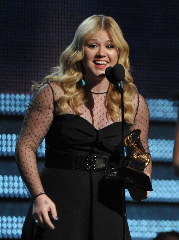 Kelly Clarkson accepts the award for best pop vocal album for