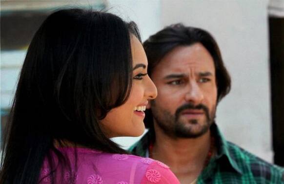 Sonakshi Sinha and Saif Ali Khan were recently spotted shooting for their 'Bullet Raja' in the bylanes of Kolkata.