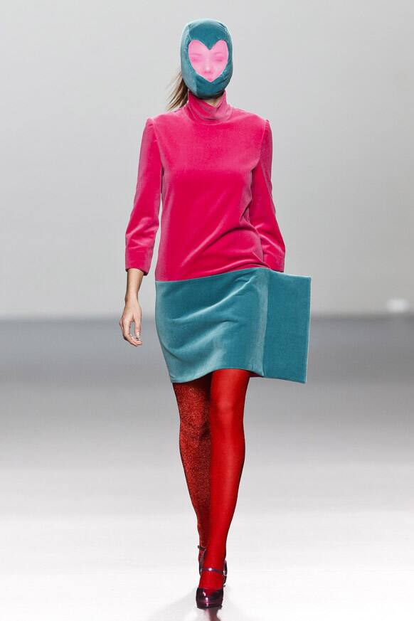 A model displays an Autumn/Winter design by Agatha Ruiz de la Prada during Madrid's Fashion Week.