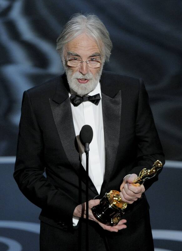 Michael Haneke accepts the award for best foreign language film for