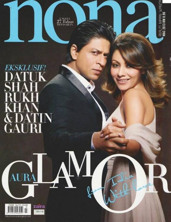 Gauri and Shah Rukh Khan on the cover of Malaysian magazine Nona, March issue. Image courtesy: Pinkvilla