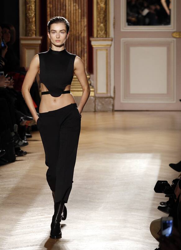A model presents a creation for Barbara Bui's Ready to Wear's Fall-Winter 2013-2014 fashion collection presented, in Paris.