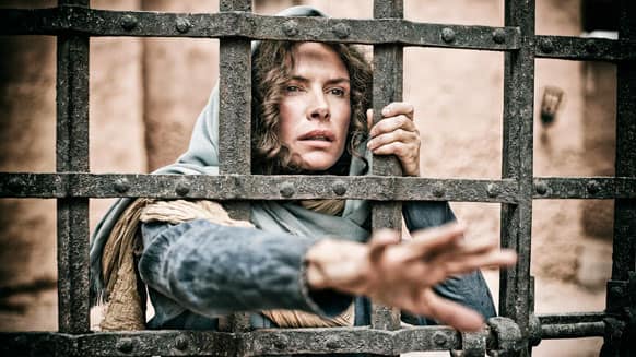 This publicity image released by History shows Roma Downey as Mother Mary in a scene from
