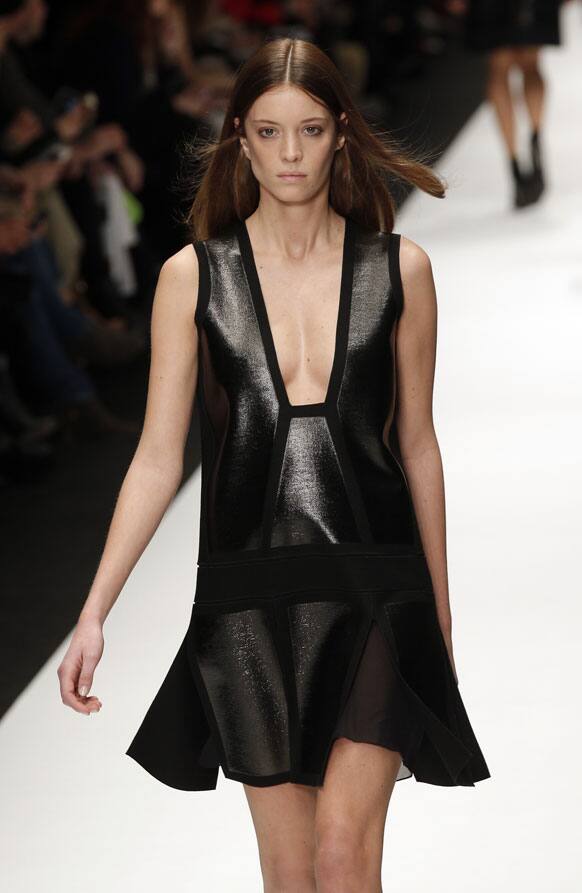 A model wears a creation by French fashion designer Vanessa Bruno for her Fall/Winter 2013-2014 ready to wear collection, in Paris.