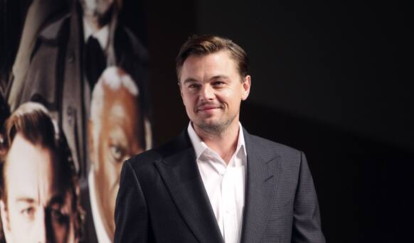 Actor Leonardo DiCaprio poses for a photo call during a press conference for his new film