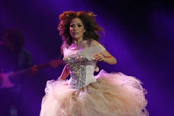 Mexican singer Gloria Trevi performs at the Vina del Mar International Song Festival in Vina del Mar, Chile.