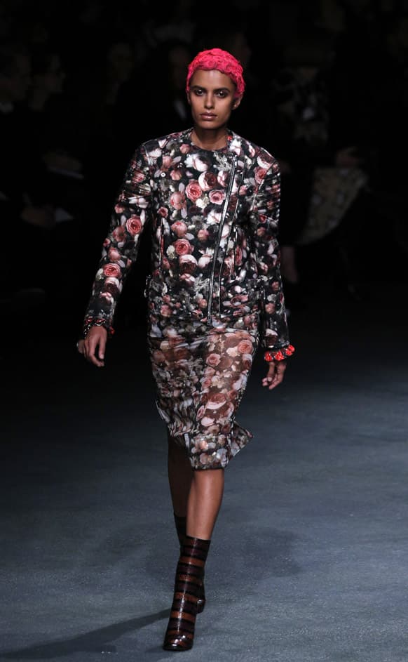 A model wears a creation by designer Riccardo Tisci for Givenchy as part of his Fall/Winter 2013-2014 ready to wear collection.