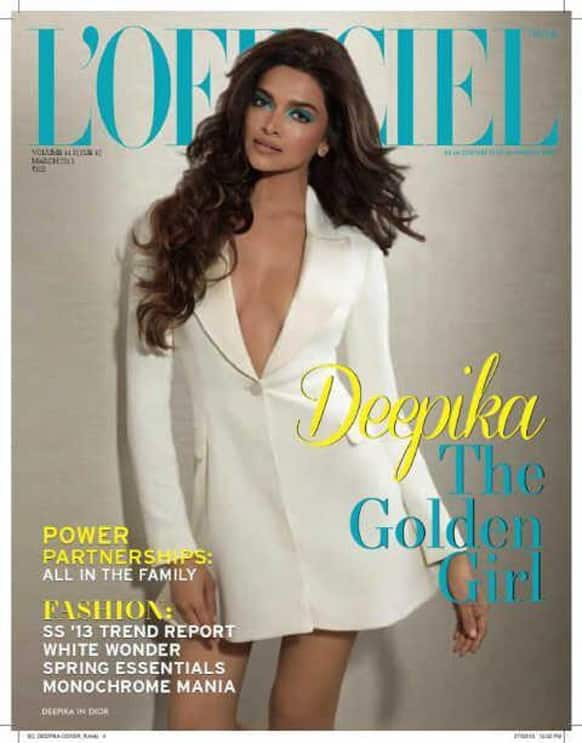 Deepika Padukone, in an unconventional look, on the cover of the March 2013 issue of L'Officiel India.
