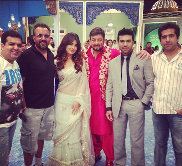 Priyanka Chopra tweeted this group picture in which she is posing with co-stars Sanjay Dutt and Ram Charan Teja. All of them were shooting for the song 'Yaari' from the 'Zanjeer' remake.