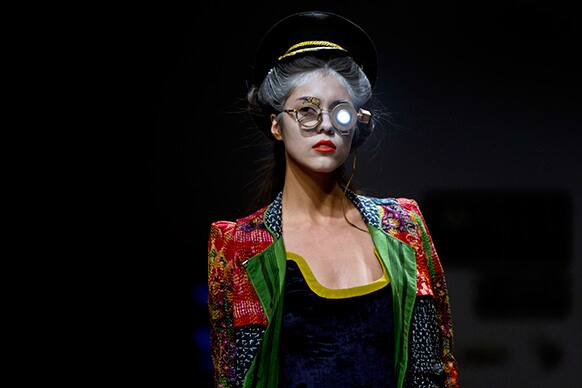 A model displays a creation by designer Nida Mahmood during the Wills Lifestyle India Fashion Week.