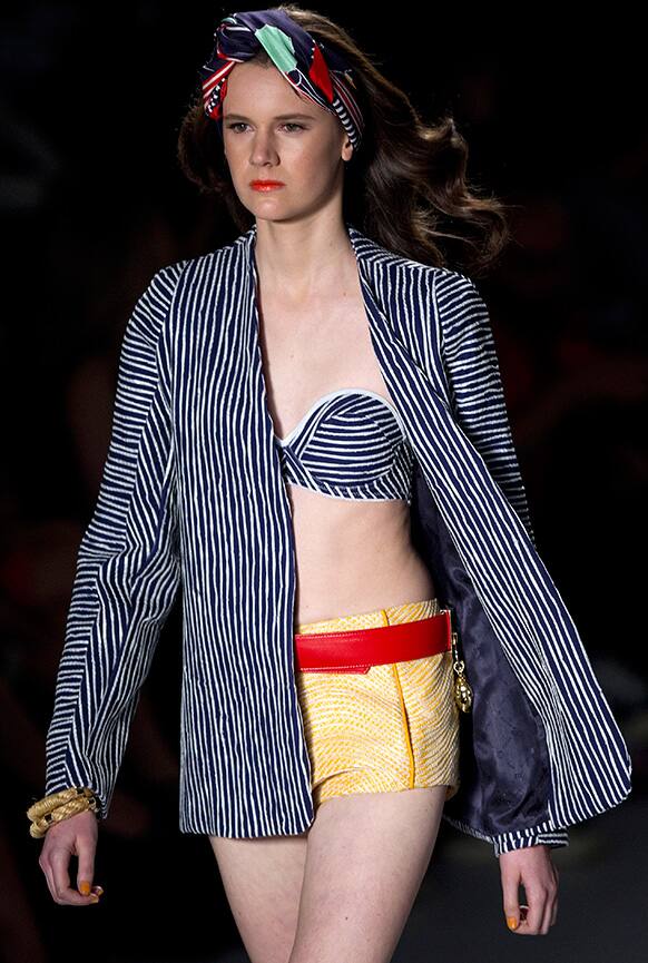 A model wears a creation from the Forum summer collection at Sao Paulo Fashion Week in Brazil.