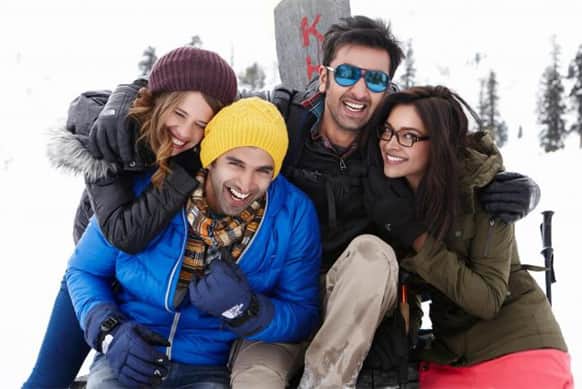 Ranbir Kapoor, Deepika Padukone, Aditya Roy Kapur and Kalki Koechlin in a still from 'Yeh Jawaani Hai Deewani'.