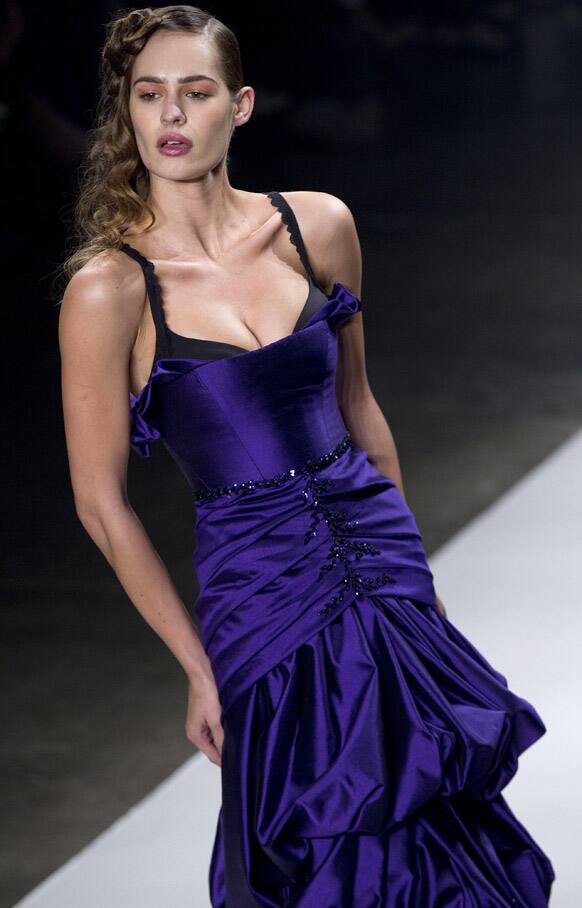 A model wears a creation from the Samuel Cirnansck summer collection at Sao Paulo Fashion Week in Sao Paulo, Brazil.