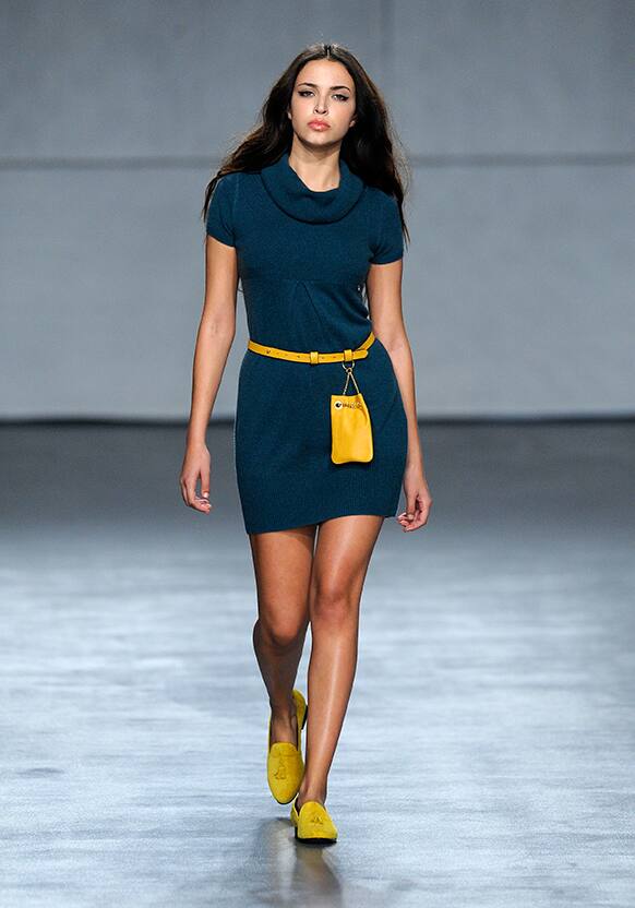 A model displays a creation by Portuguese designer Lion of Porches during the Portugal Fashion Fall/Winter 2013/14 week.
