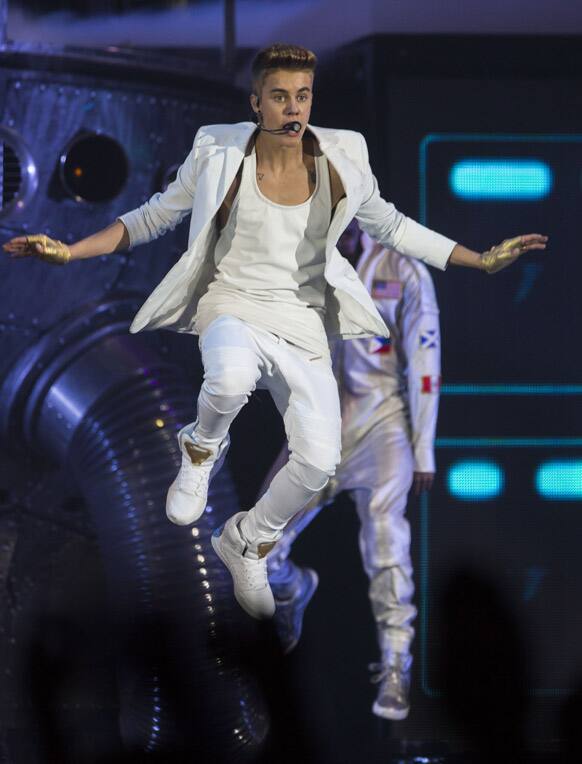 Canadian singer Justin Bieber performs on stage during the