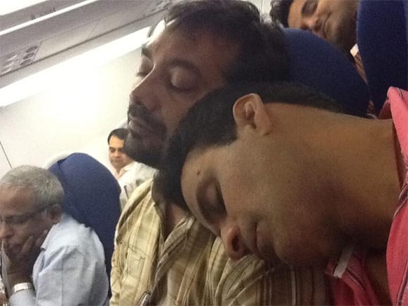 Actor Manjoj Bajpayee and 'Gangs of Wasseypur' director Anurag Kashyap were clicked catching up with some sleep on an air flight. The picture dates back 'Gangs of Wasseypur' shooting days. It was tweeted by actress Richa Chadda.