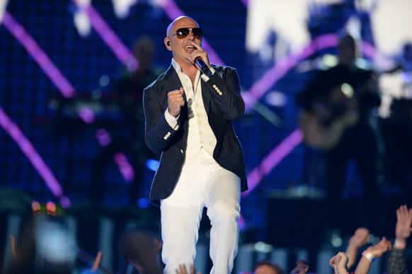 Pit Bull performs at ACM Presents: Tim McGraw's Superstar Summer Night at the MGM Grand Garden Arena in Las Vegas.