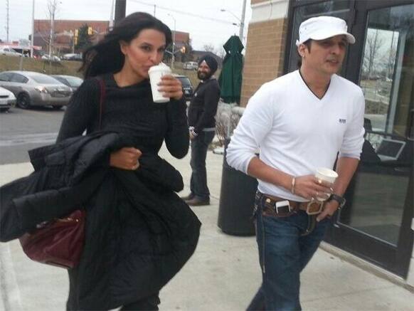 Spotted: Neha Dhupia and Jimmy Sheirgill in Toronto, Canada. The actors are there to promote their upcoming Punjabi film 'Rangeelay'.