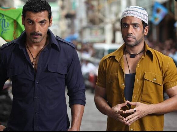 John Abraham and Tusshar Kapoor in a still from their upcoming film 'Shootout At Wadala'. The film releases on May 1, 2013.