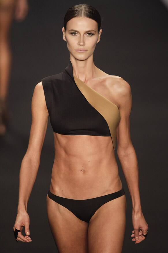 A model wears a creation from the Lenny summer collection during Fashion Rio in Rio de Janeiro, Brazil.