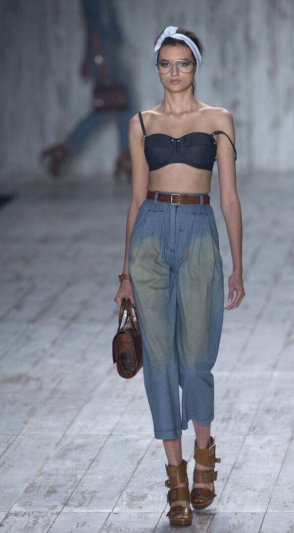 A model wears a creation from Herchcovitch summer collection during Fashion Rio, in Rio de Janeiro, Brazil.